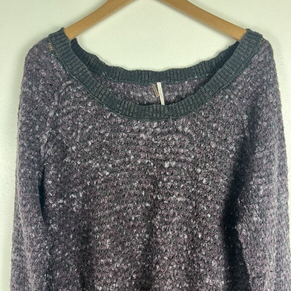 Free People Purple Sweater sz L Textured Oversized Heather Knit Loose Knit Boho - Picture 2 of 7